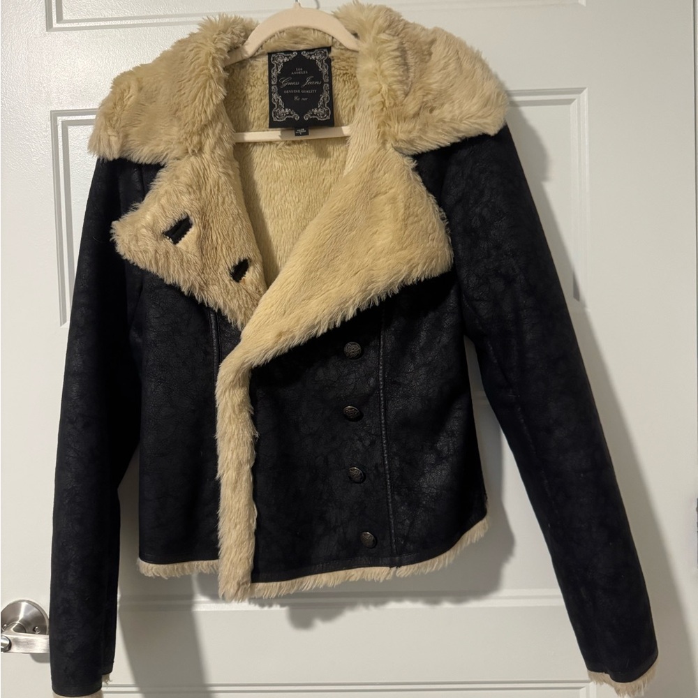 GUESS Jeans Vintage Y2K Los Faux Fur / Leather - Suede Aviator Style Jacket‎